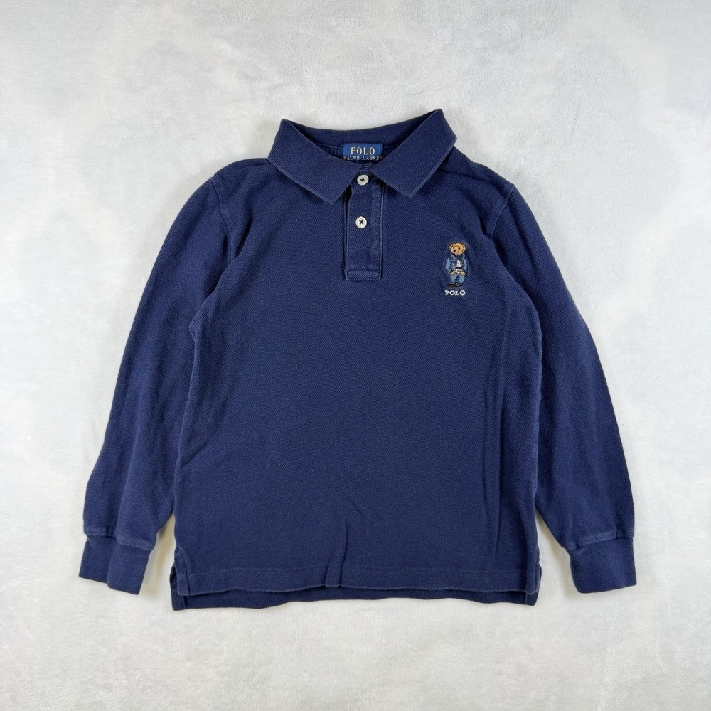 Polo Ralph Lauren Kids Navy Blue Long Sleeve Polo Bear Shirt Size 6
